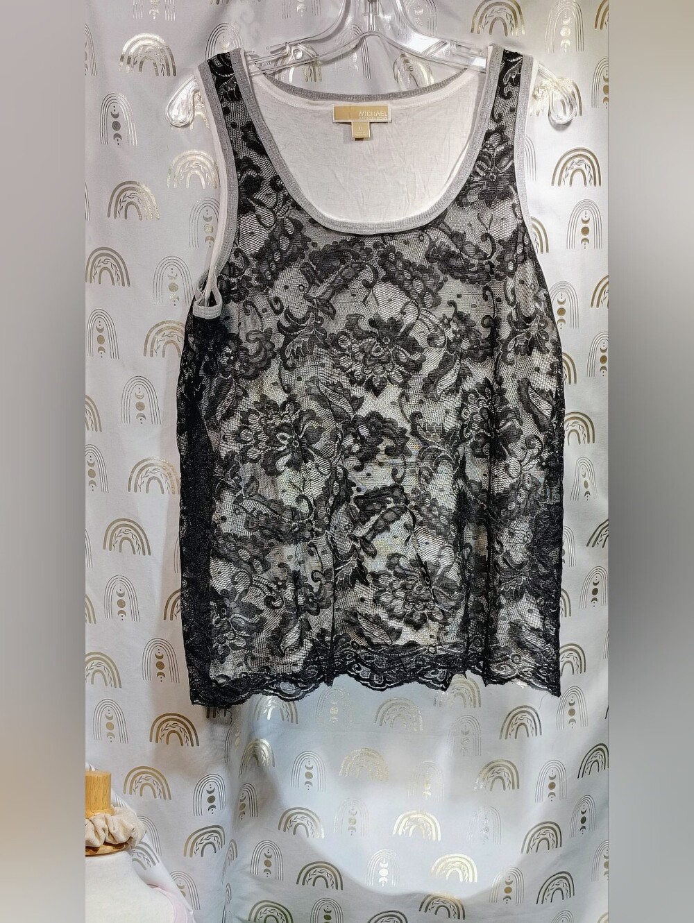 MICHAEL Michael Kors Black Sheer Floral Lace Tank Top